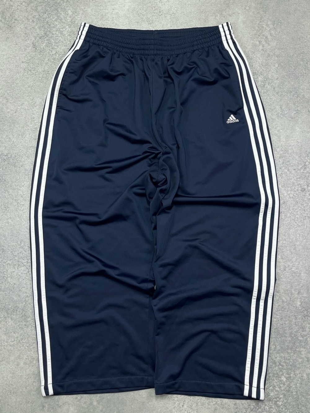 vintage y2k adidas navy blue 3 stripes sportswear loose fit track pants